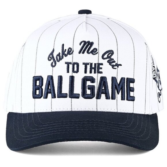 TAKE ME OUT TO THE BALL GAME Letter Stripe Pattern Two Tone Trucker Hat Baseball - Picture 1 of 5